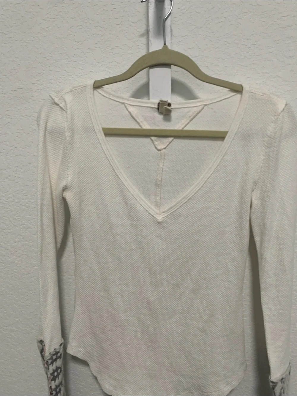 Free People Art School Long-Sleeve V-Neck Thermal Top with Patterned Cuffs